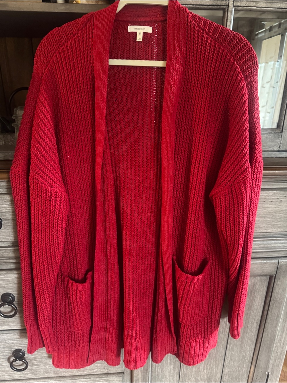 Maurices Bright Red Open-Front Chunky Knit Cardigan